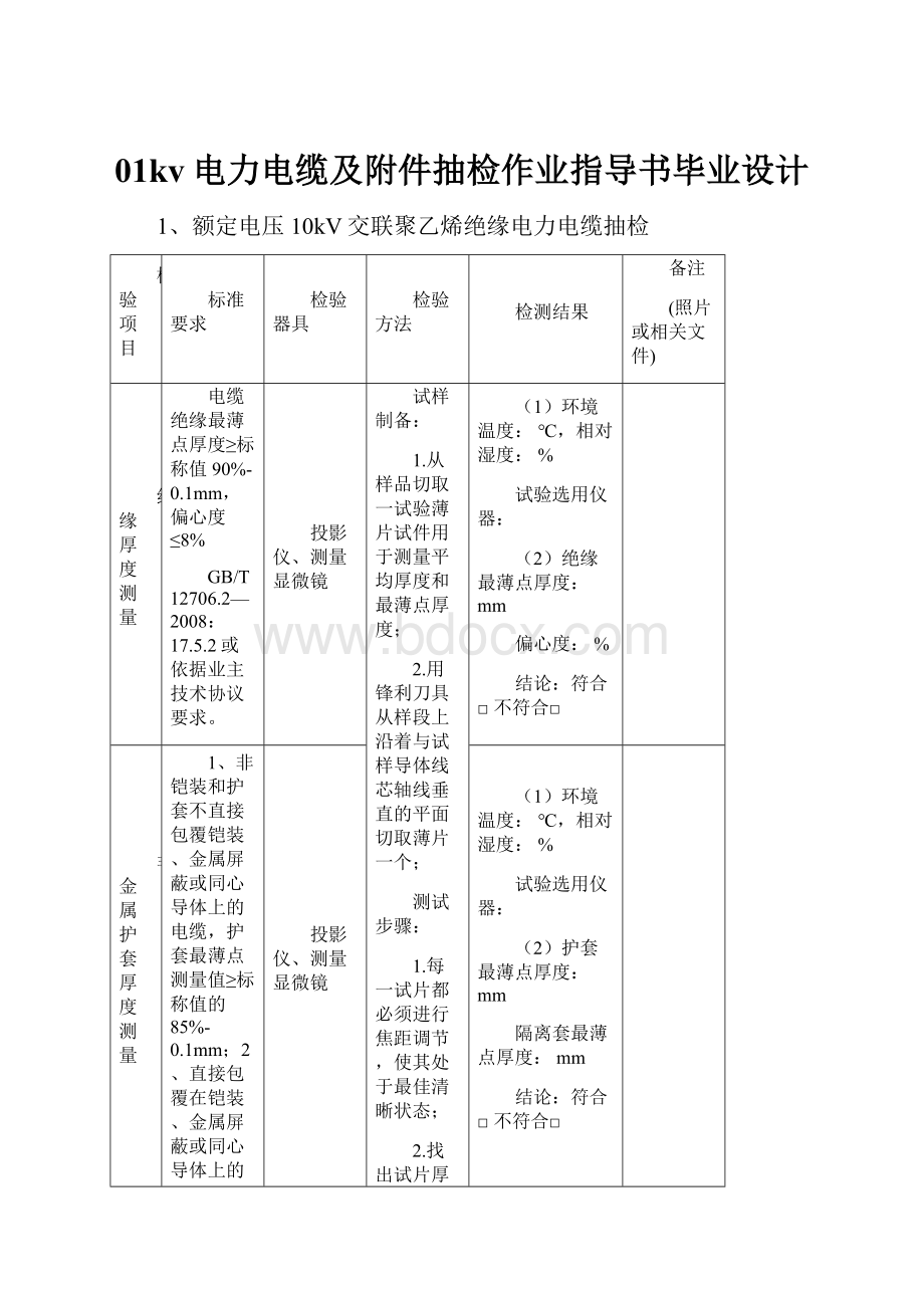 01kv电力电缆及附件抽检作业指导书毕业设计.docx