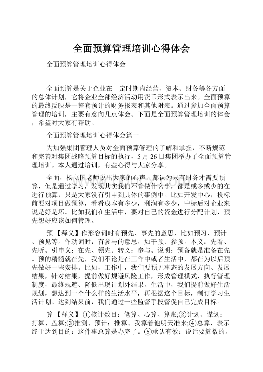 全面预算管理培训心得体会.docx