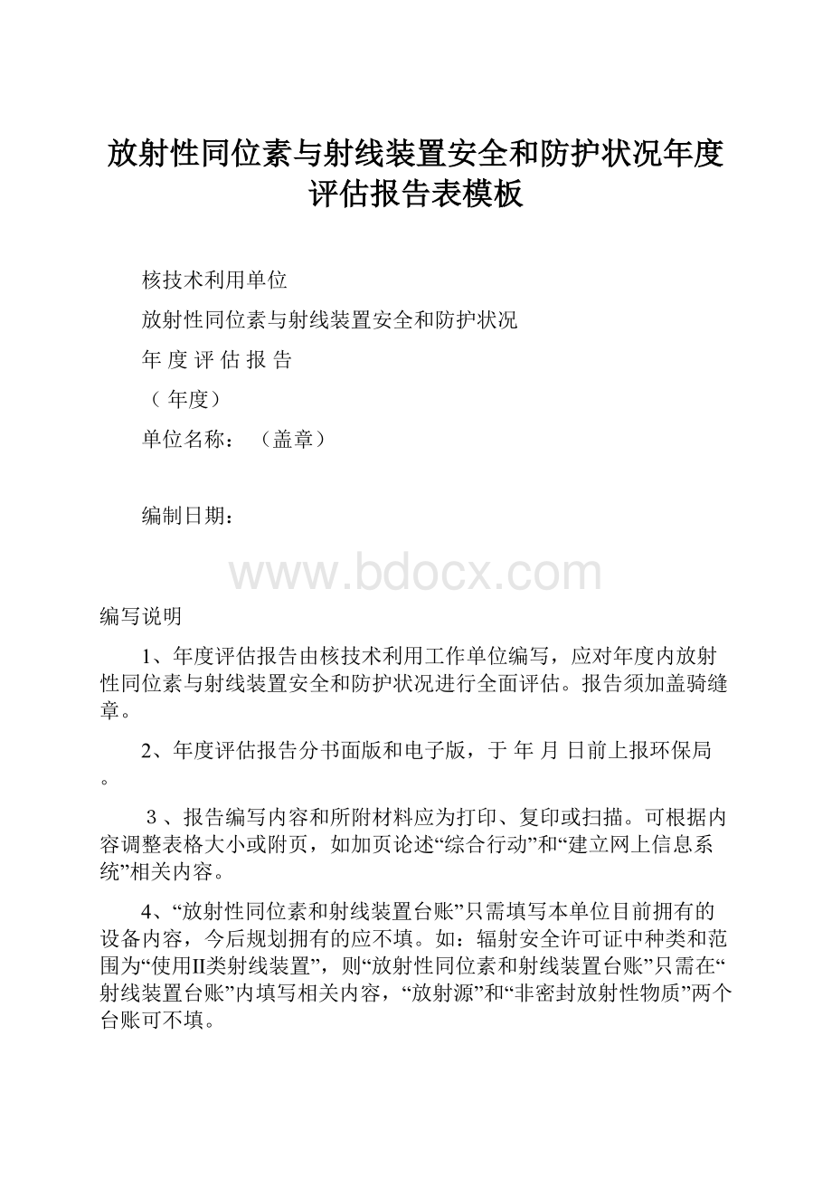 放射性同位素与射线装置安全和防护状况年度评估报告表模板.docx