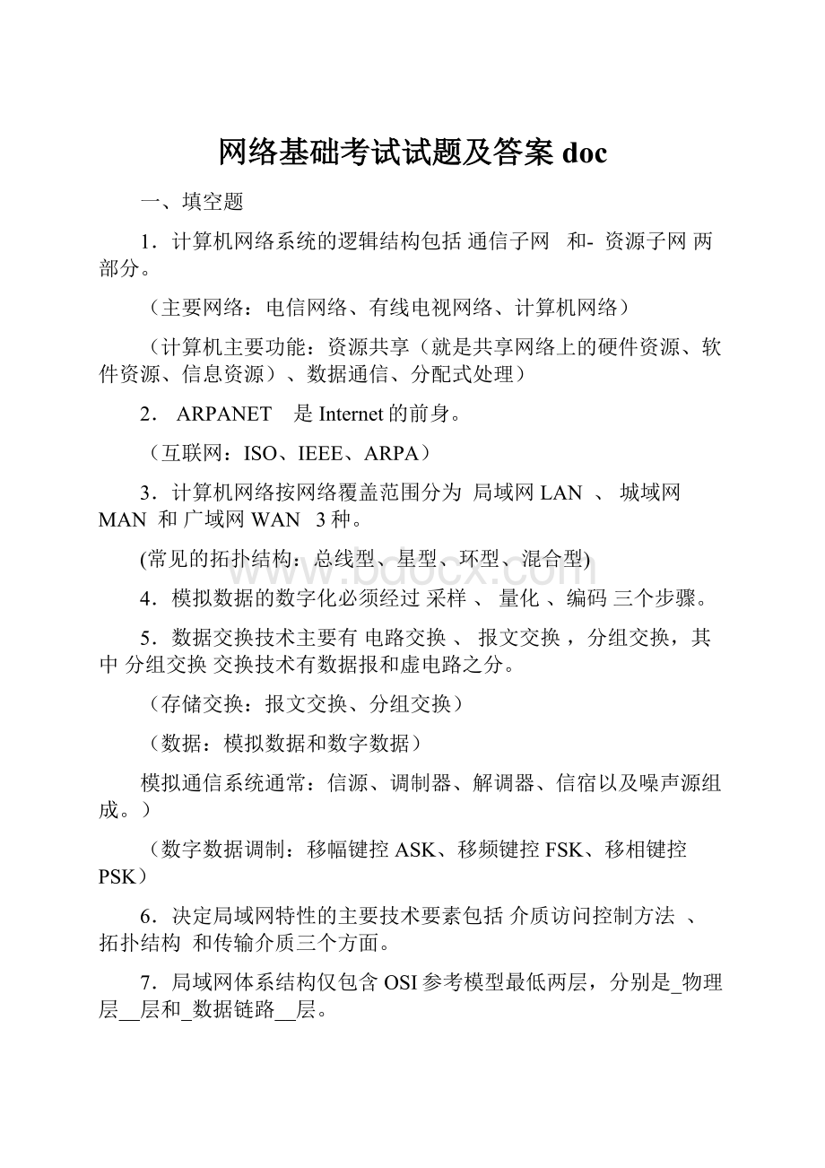 网络基础考试试题及答案doc.docx_第1页