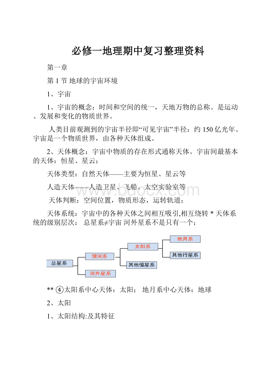 必修一地理期中复习整理资料.docx