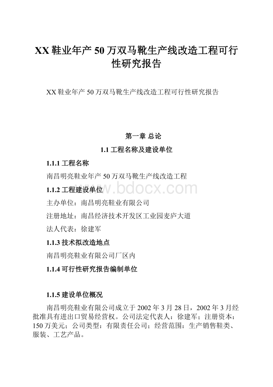 XX鞋业年产50万双马靴生产线改造工程可行性研究报告.docx_第1页