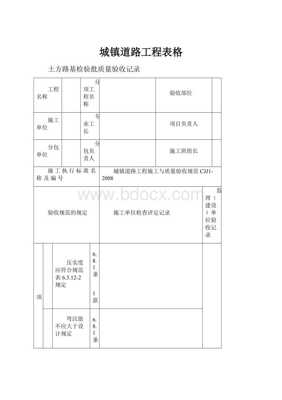 城镇道路工程表格.docx_第1页