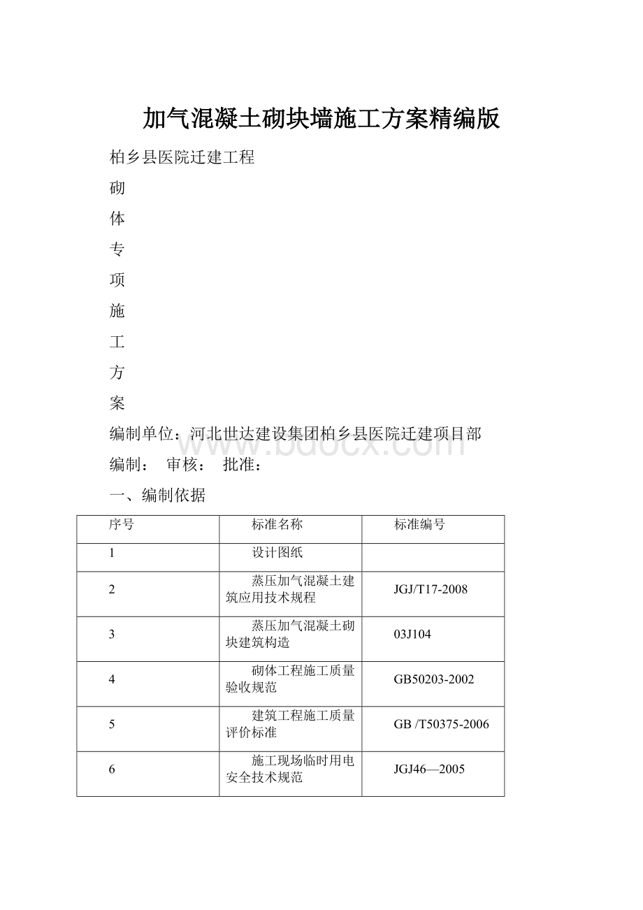 加气混凝土砌块墙施工方案精编版.docx_第1页