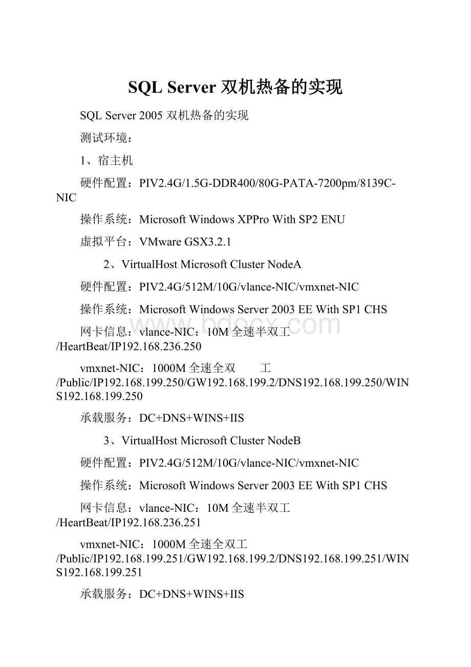 SQL Server 双机热备的实现.docx