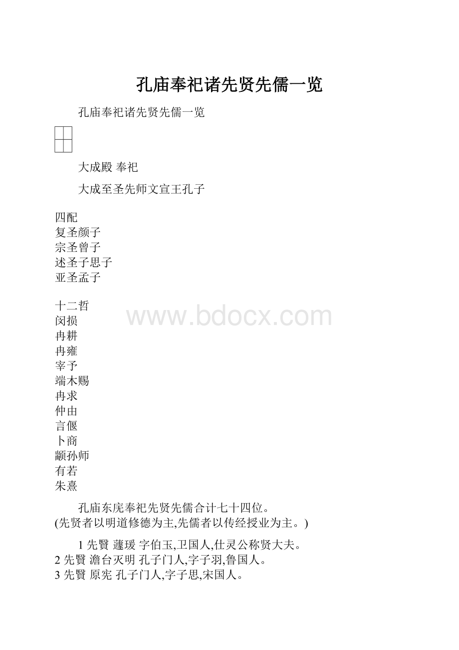 孔庙奉祀诸先贤先儒一览.docx