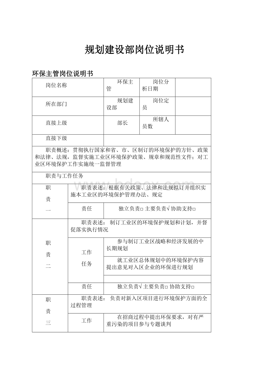 规划建设部岗位说明书.docx