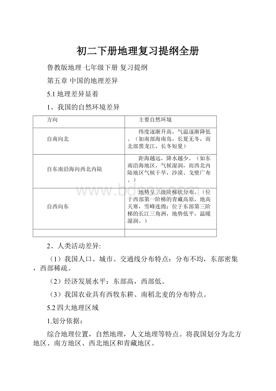 初二下册地理复习提纲全册.docx_第1页