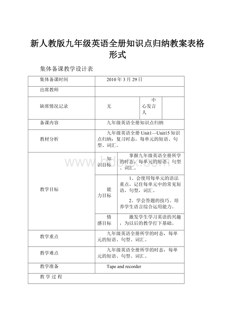 新人教版九年级英语全册知识点归纳教案表格形式.docx