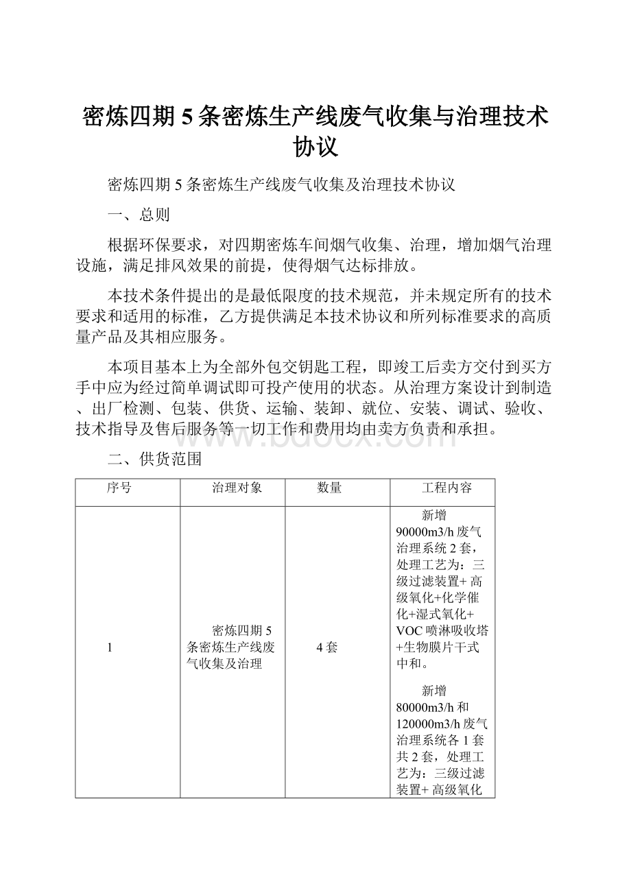 密炼四期5条密炼生产线废气收集与治理技术协议.docx_第1页