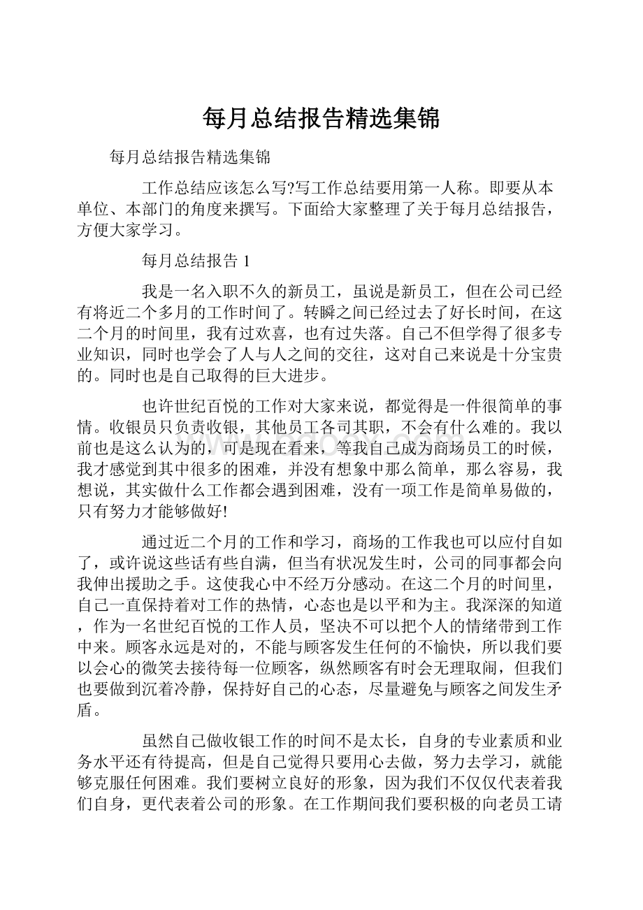 每月总结报告精选集锦.docx