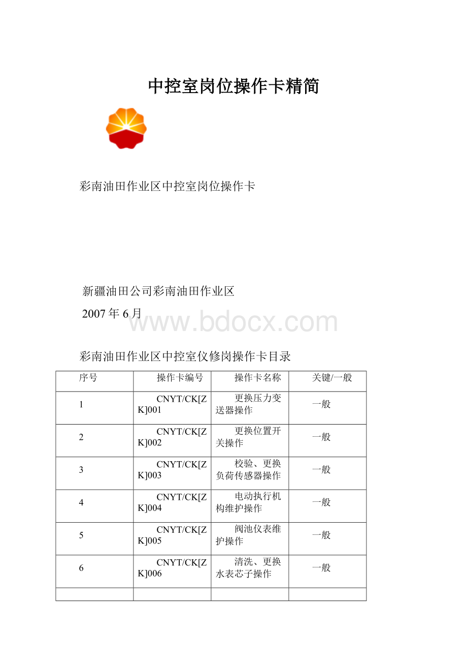 中控室岗位操作卡精简.docx_第1页