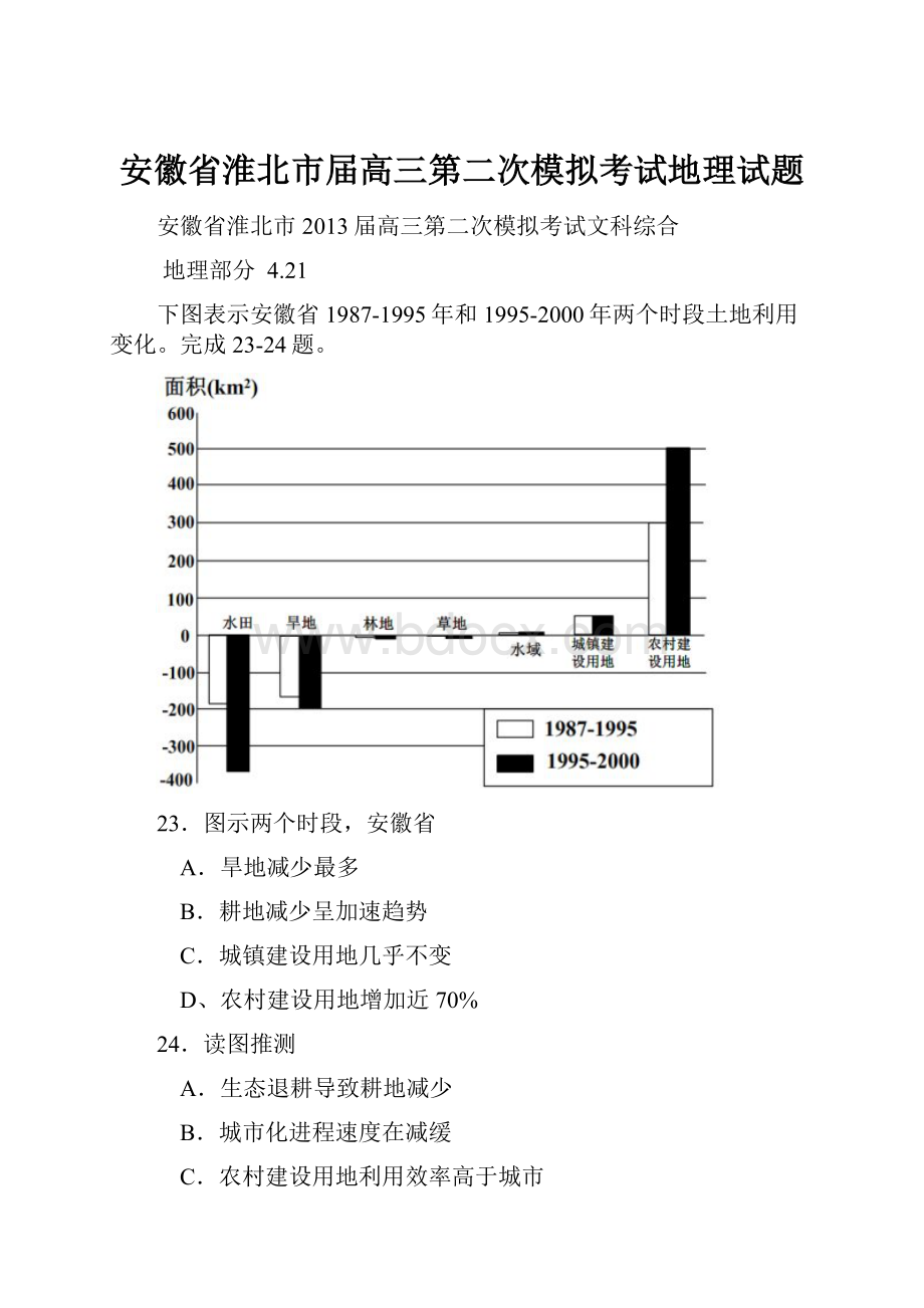 安徽省淮北市届高三第二次模拟考试地理试题.docx_第1页