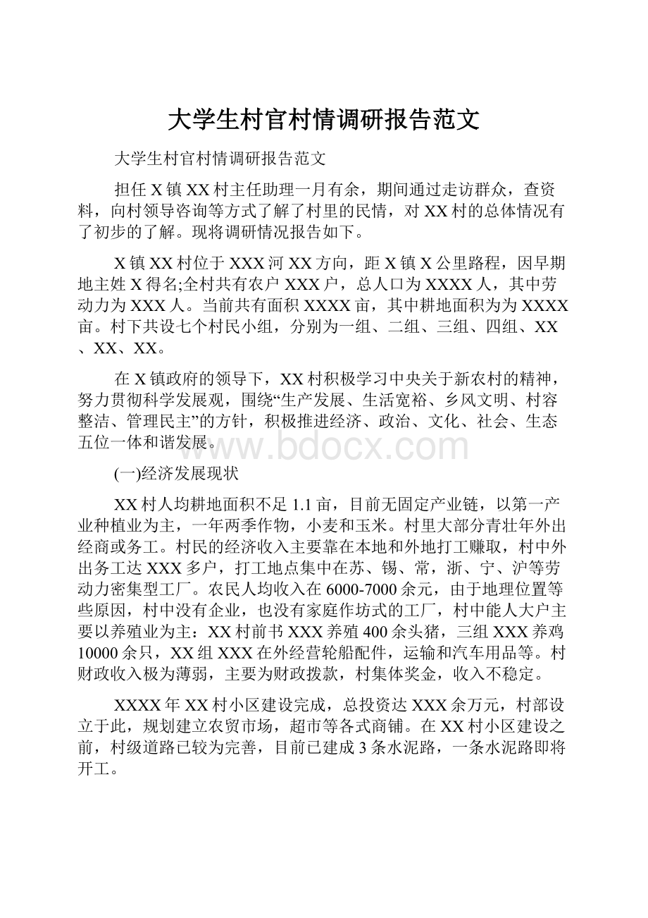 大学生村官村情调研报告范文.docx