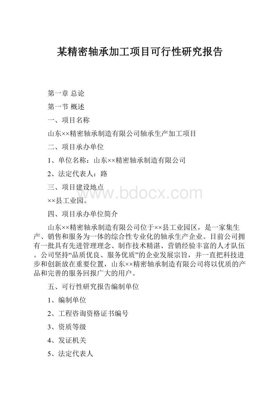 某精密轴承加工项目可行性研究报告.docx