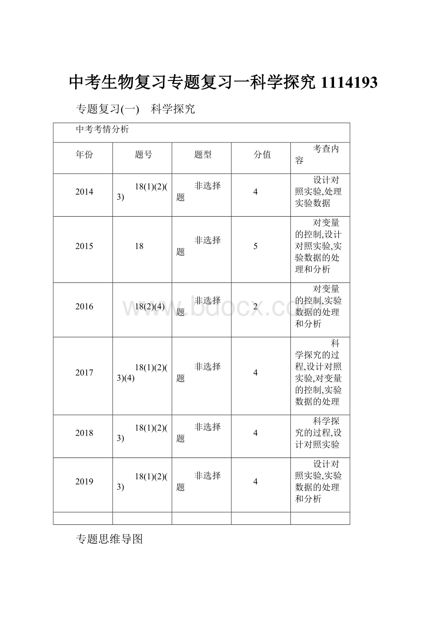 中考生物复习专题复习一科学探究1114193.docx_第1页