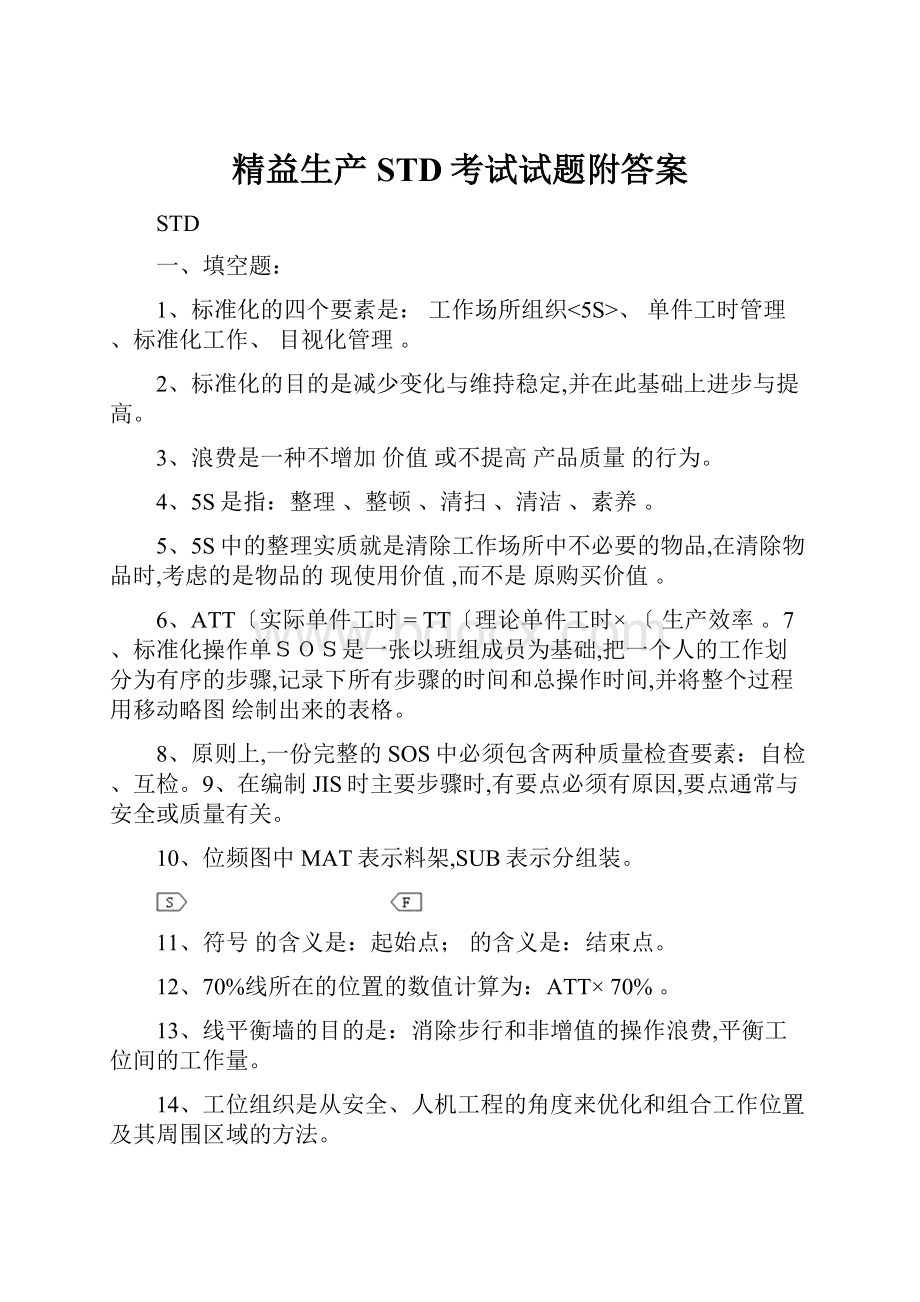 精益生产STD考试试题附答案.docx