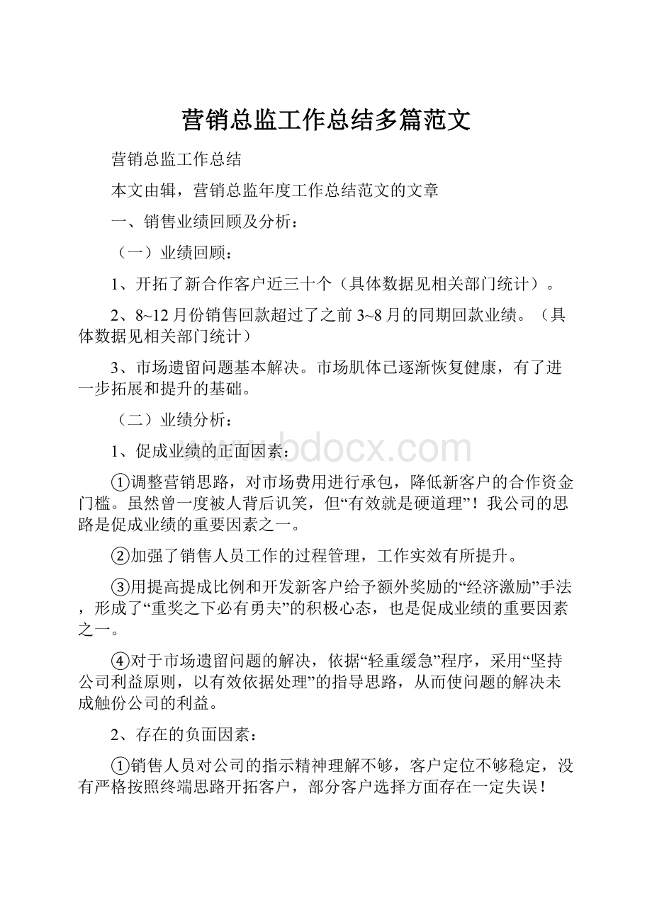 营销总监工作总结多篇范文.docx