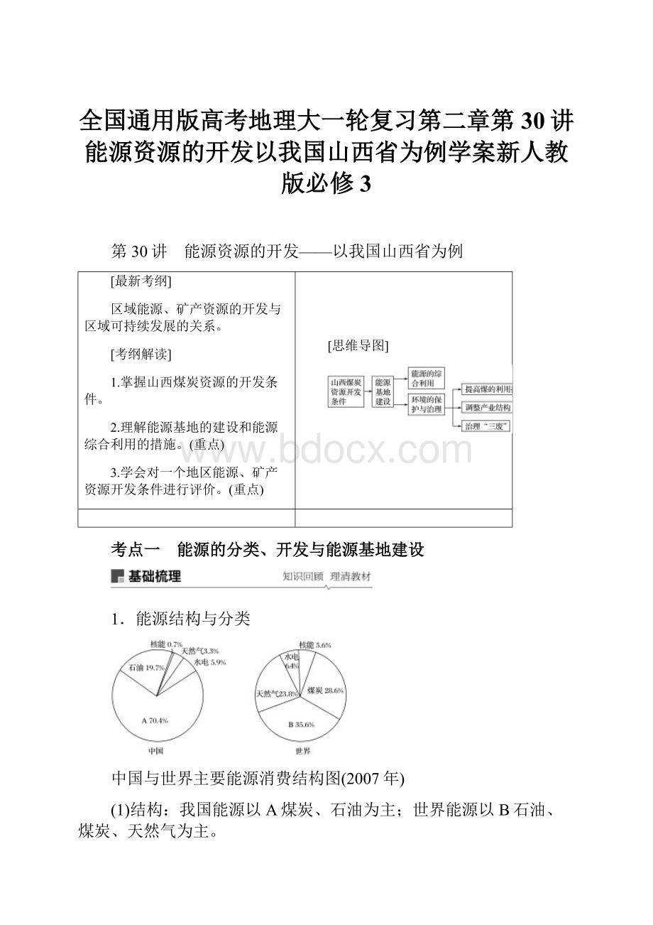 全国通用版高考地理大一轮复习第二章第30讲能源资源的开发以我国山西省为例学案新人教版必修3.docx