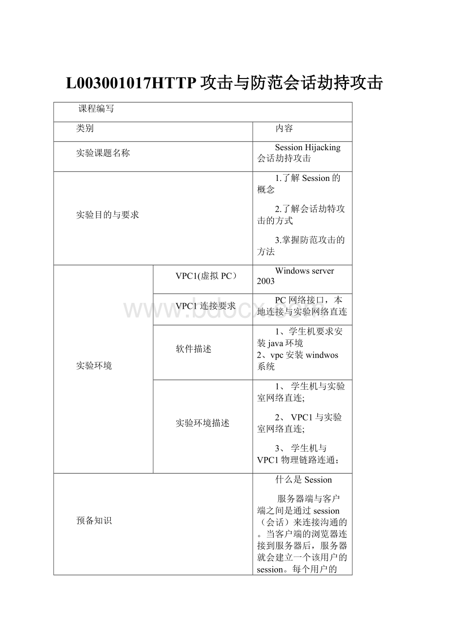 L003001017HTTP攻击与防范会话劫持攻击.docx