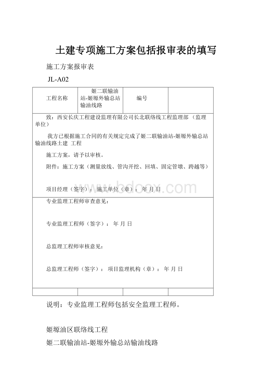 土建专项施工方案包括报审表的填写.docx