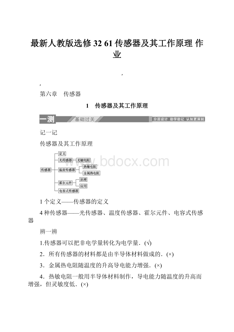 最新人教版选修32 61传感器及其工作原理 作业.docx_第1页