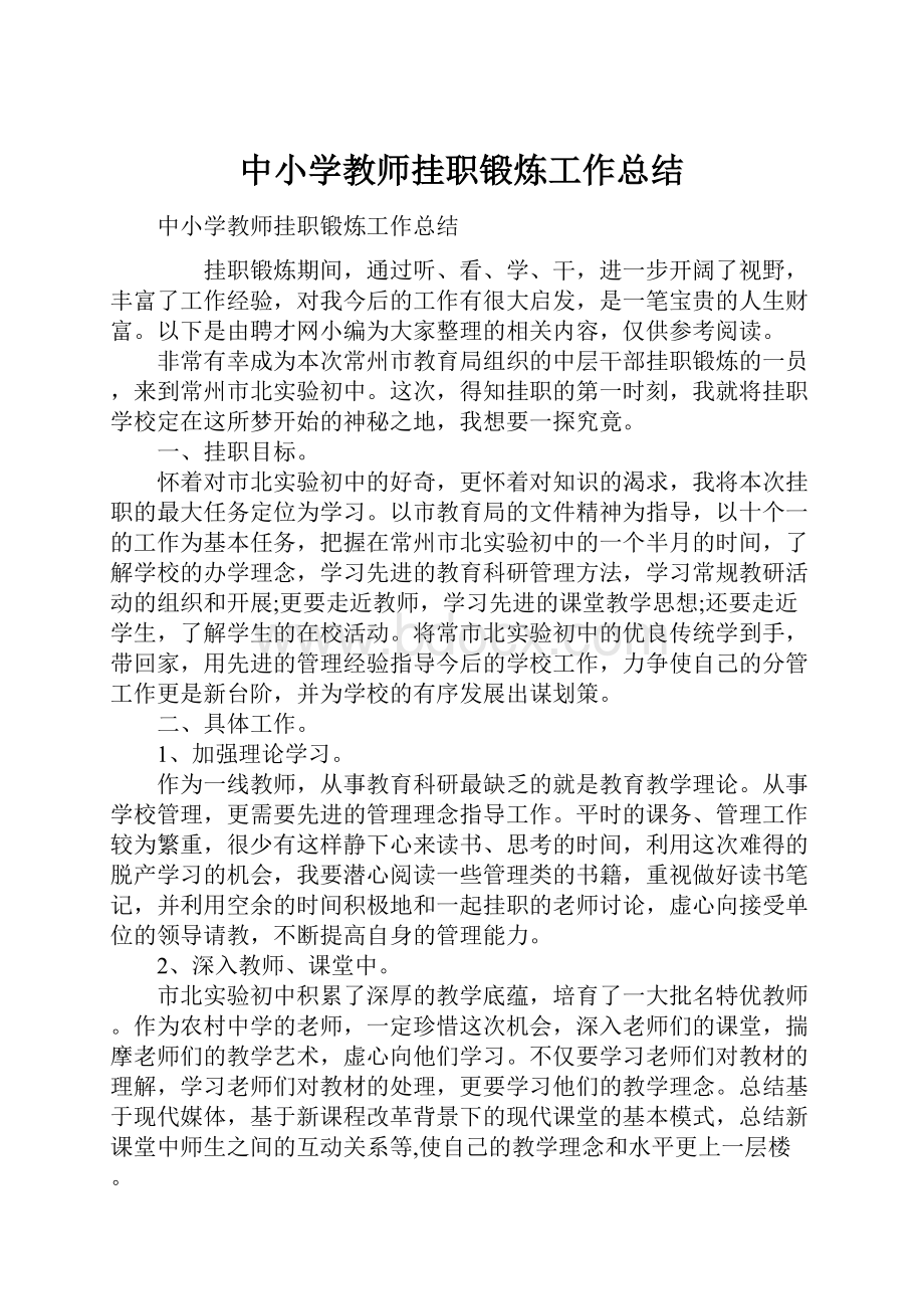 中小学教师挂职锻炼工作总结.docx