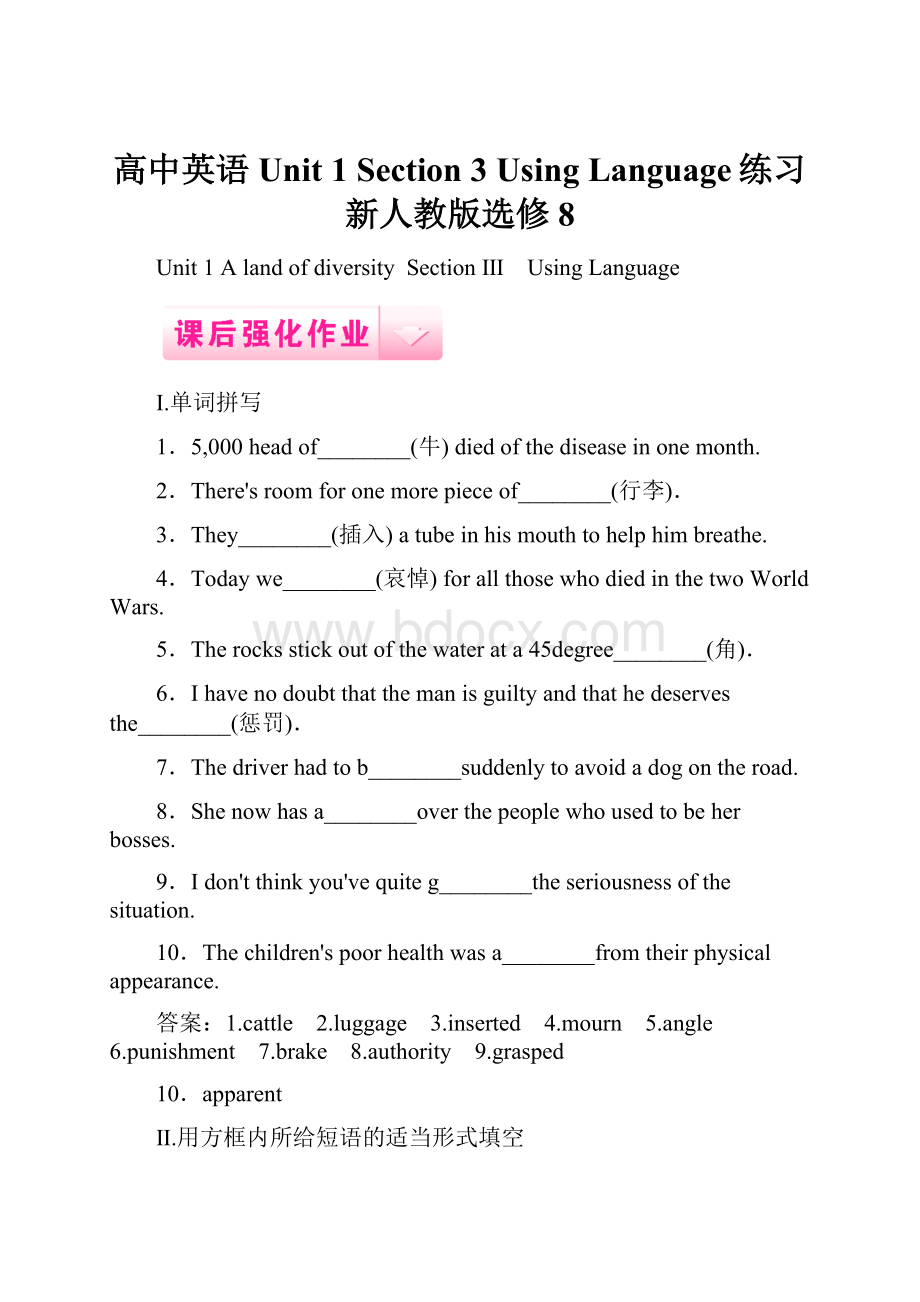 高中英语 Unit 1 Section 3 Using Language练习 新人教版选修8.docx