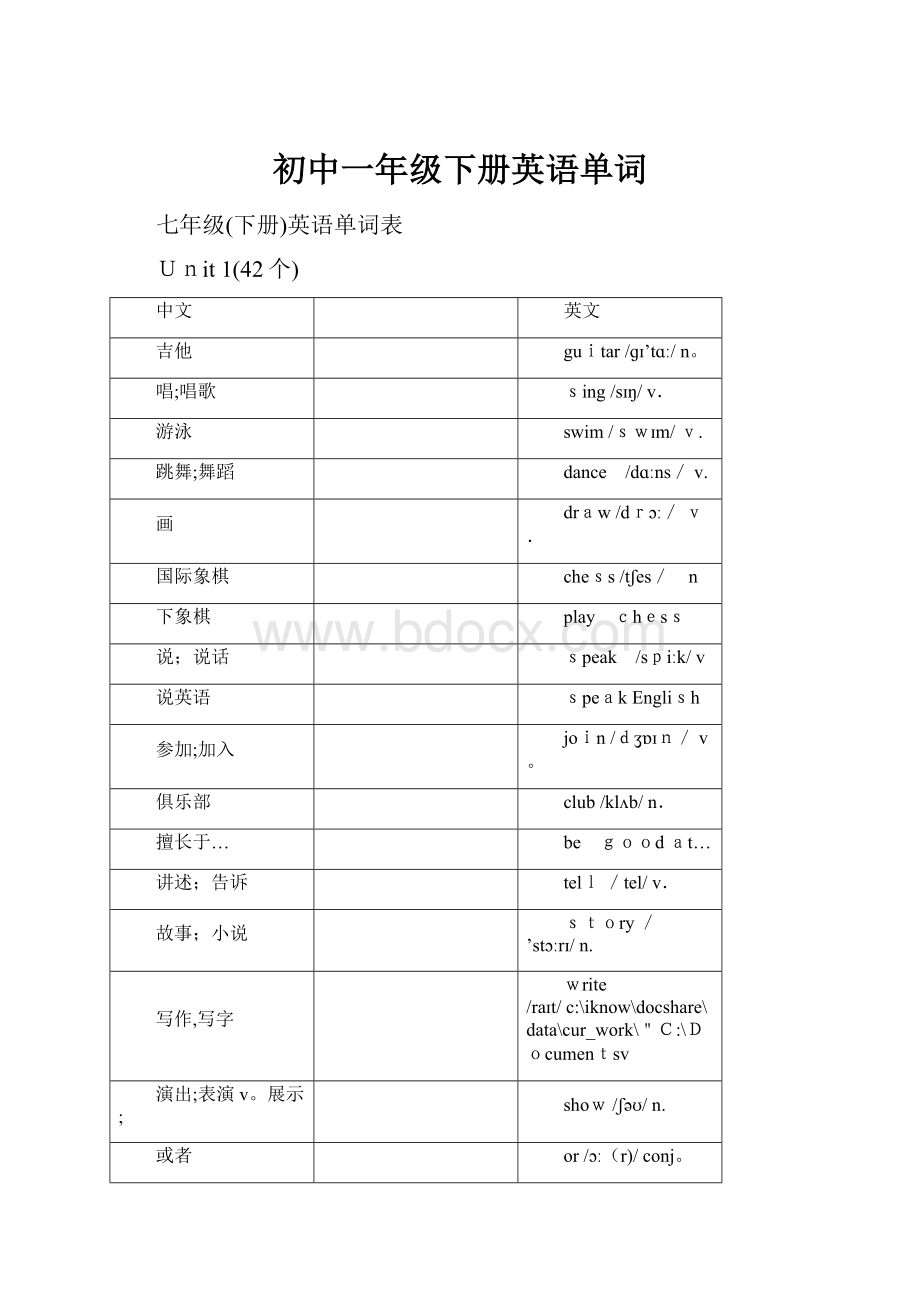 初中一年级下册英语单词.docx_第1页