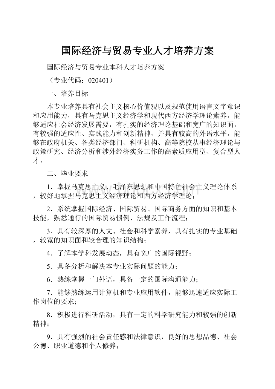 国际经济与贸易专业人才培养方案.docx_第1页