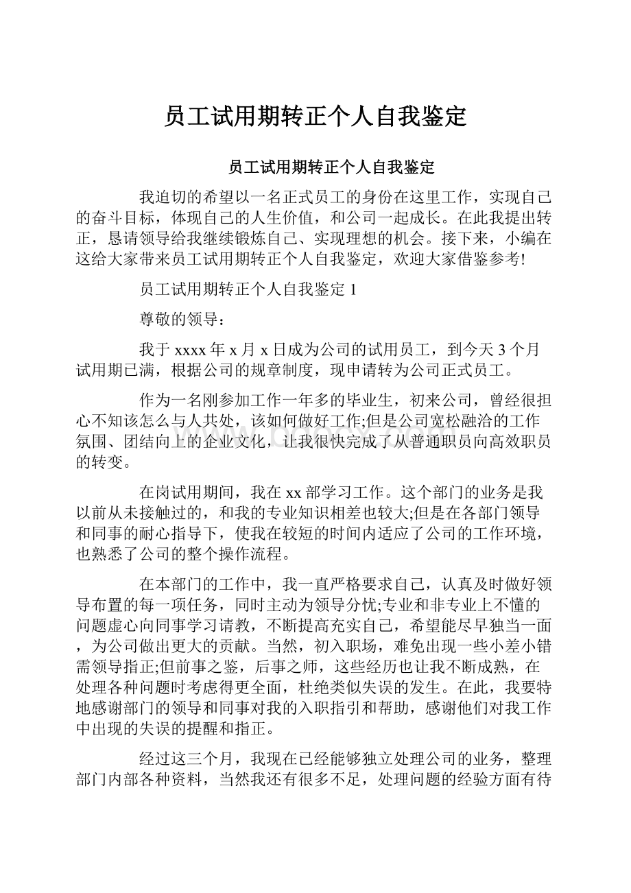 员工试用期转正个人自我鉴定.docx_第1页