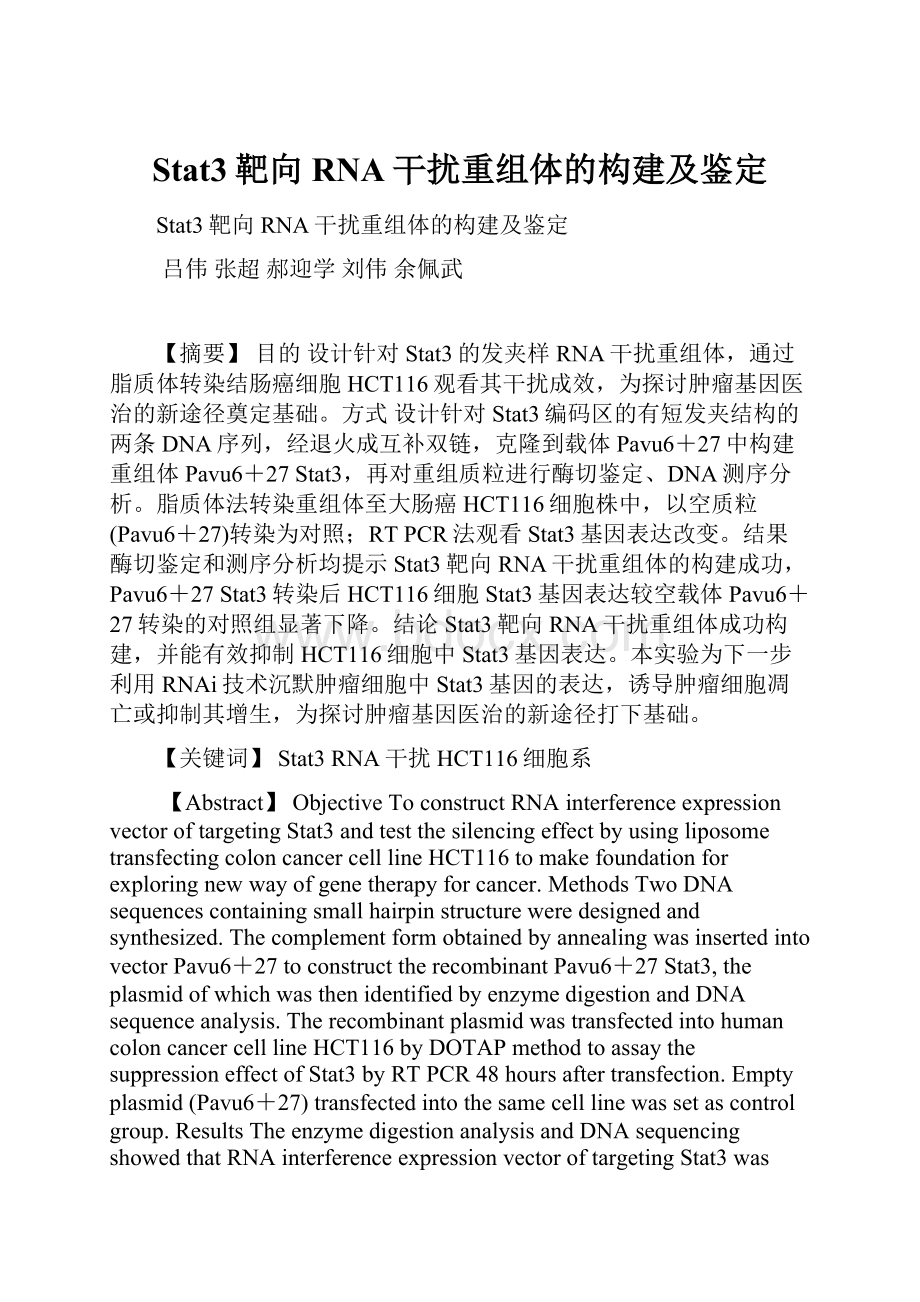 Stat3靶向RNA干扰重组体的构建及鉴定.docx