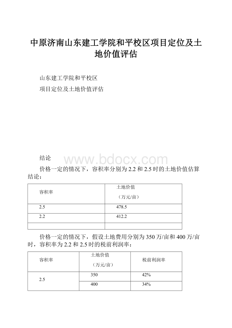 中原济南山东建工学院和平校区项目定位及土地价值评估.docx_第1页