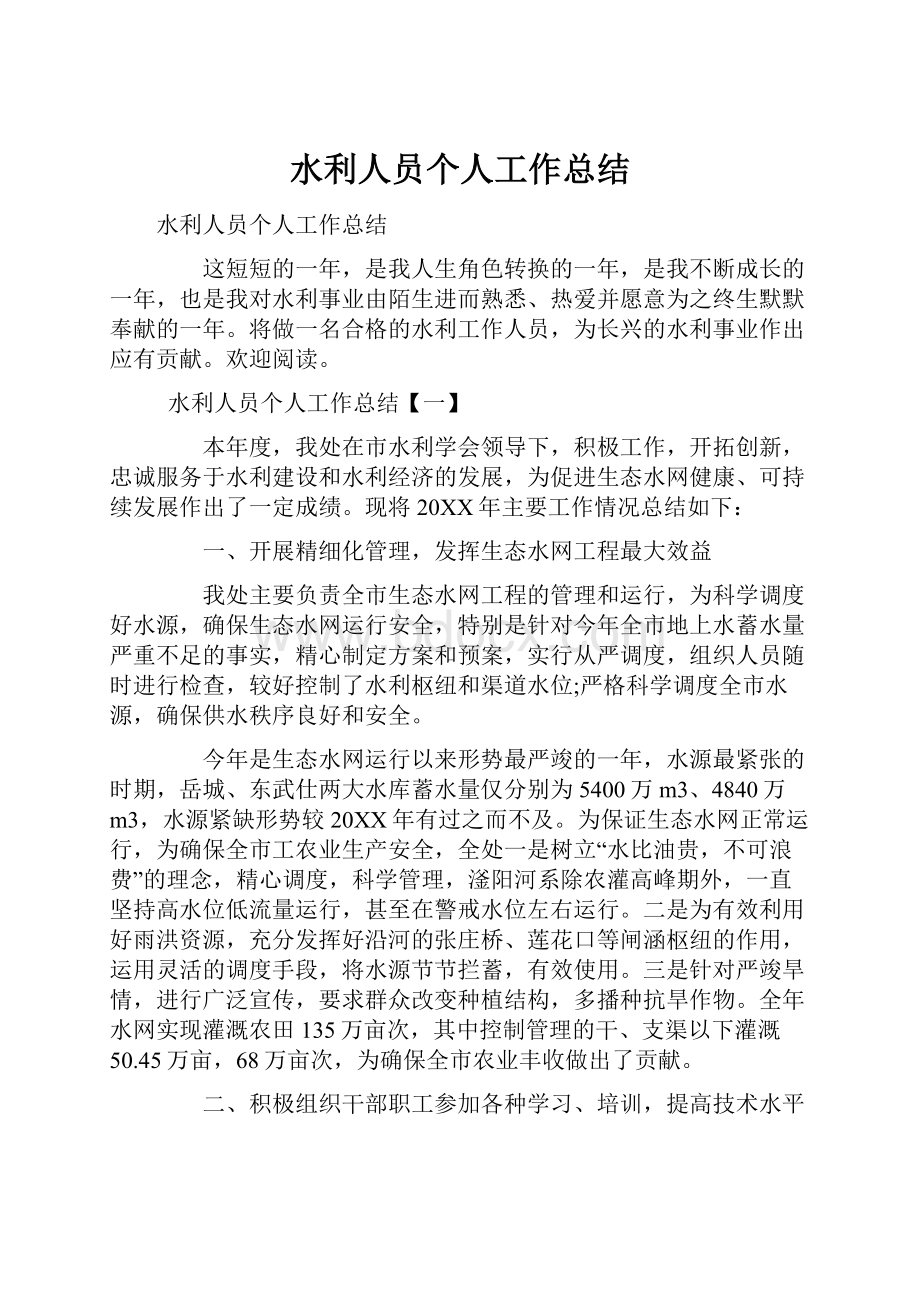 水利人员个人工作总结.docx