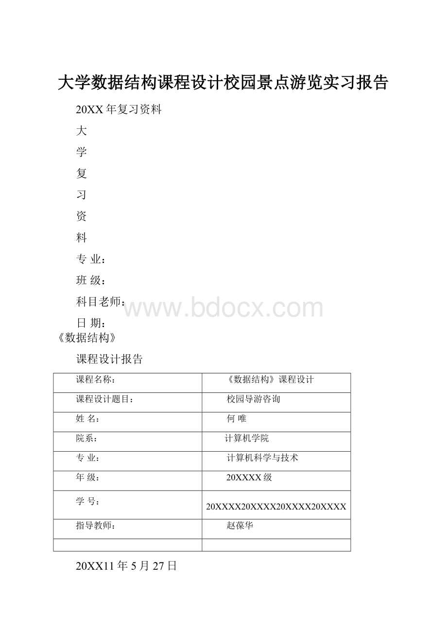 大学数据结构课程设计校园景点游览实习报告.docx