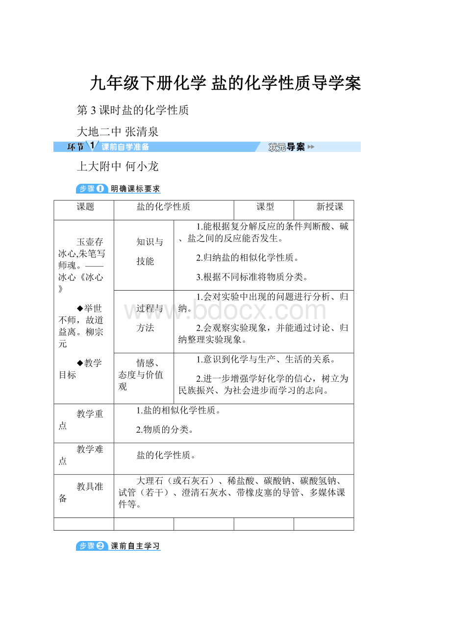 九年级下册化学 盐的化学性质导学案.docx_第1页