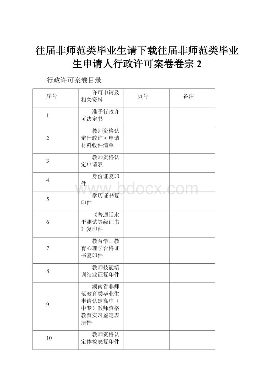 往届非师范类毕业生请下载往届非师范类毕业生申请人行政许可案卷卷宗2.docx_第1页