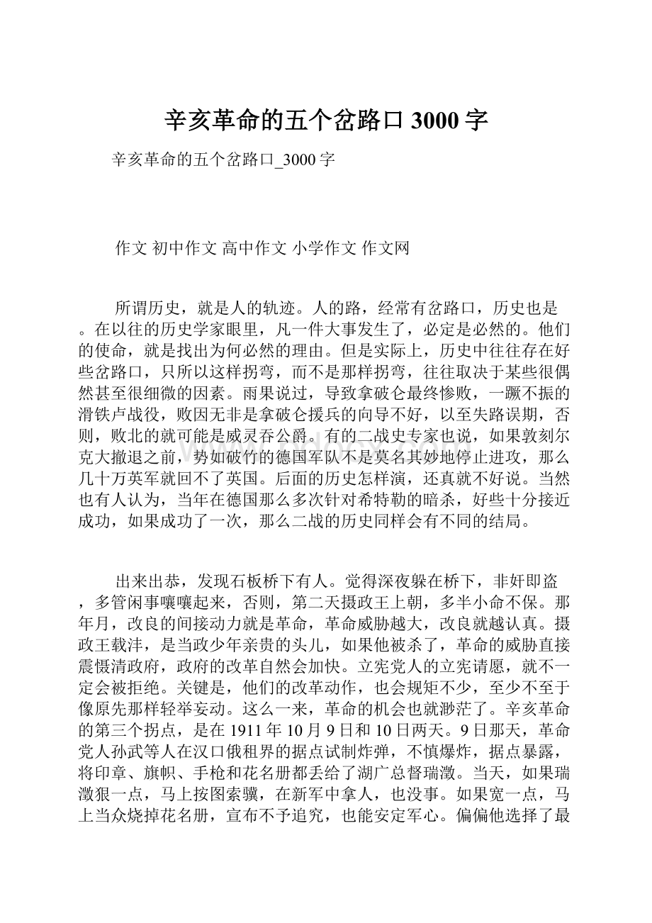 辛亥革命的五个岔路口3000字.docx_第1页