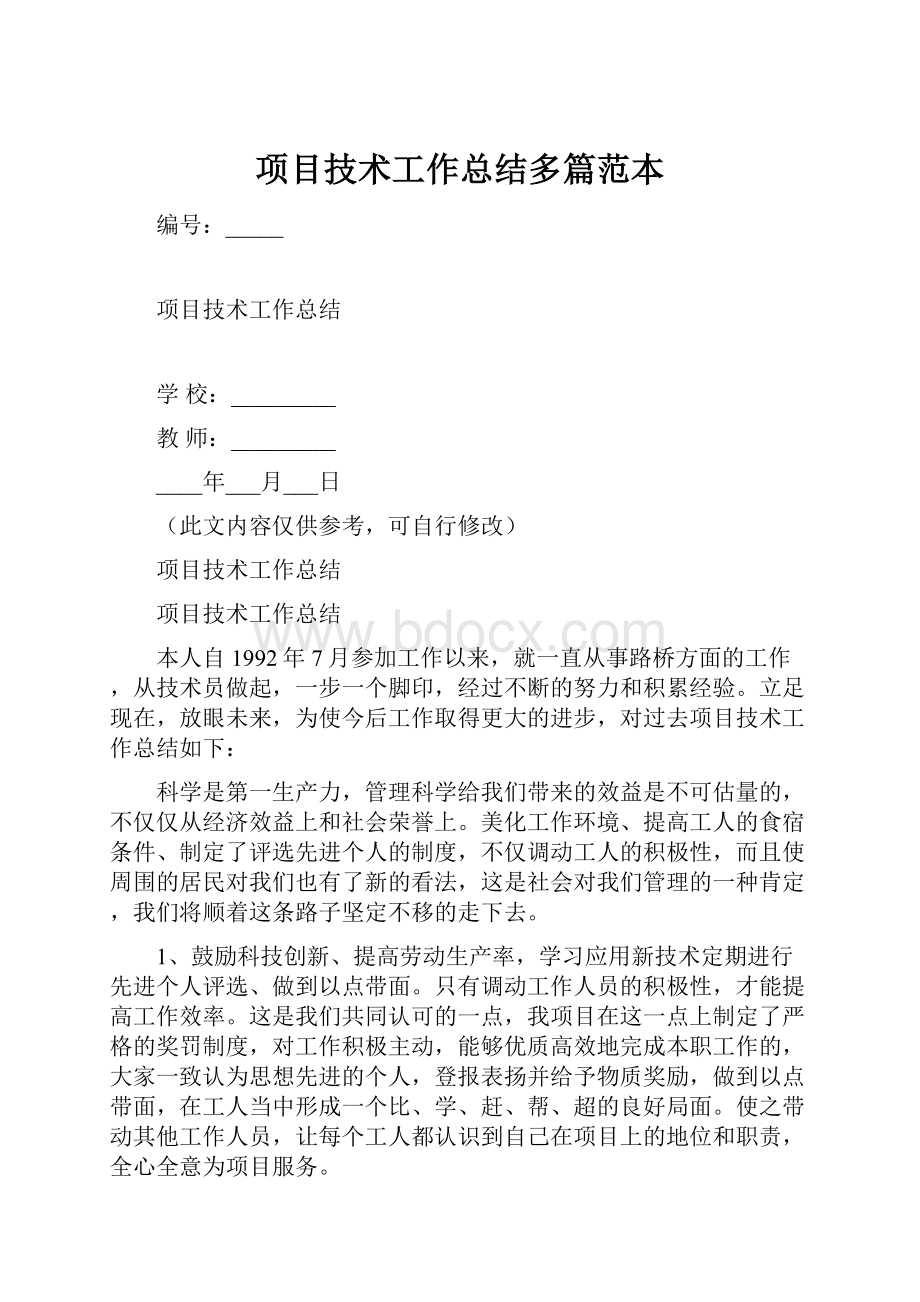 项目技术工作总结多篇范本.docx_第1页