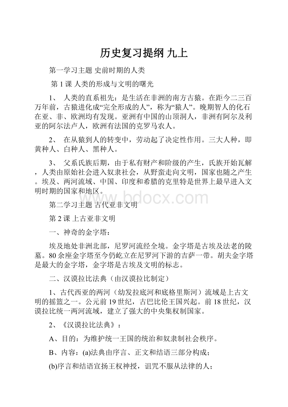 历史复习提纲 九上.docx