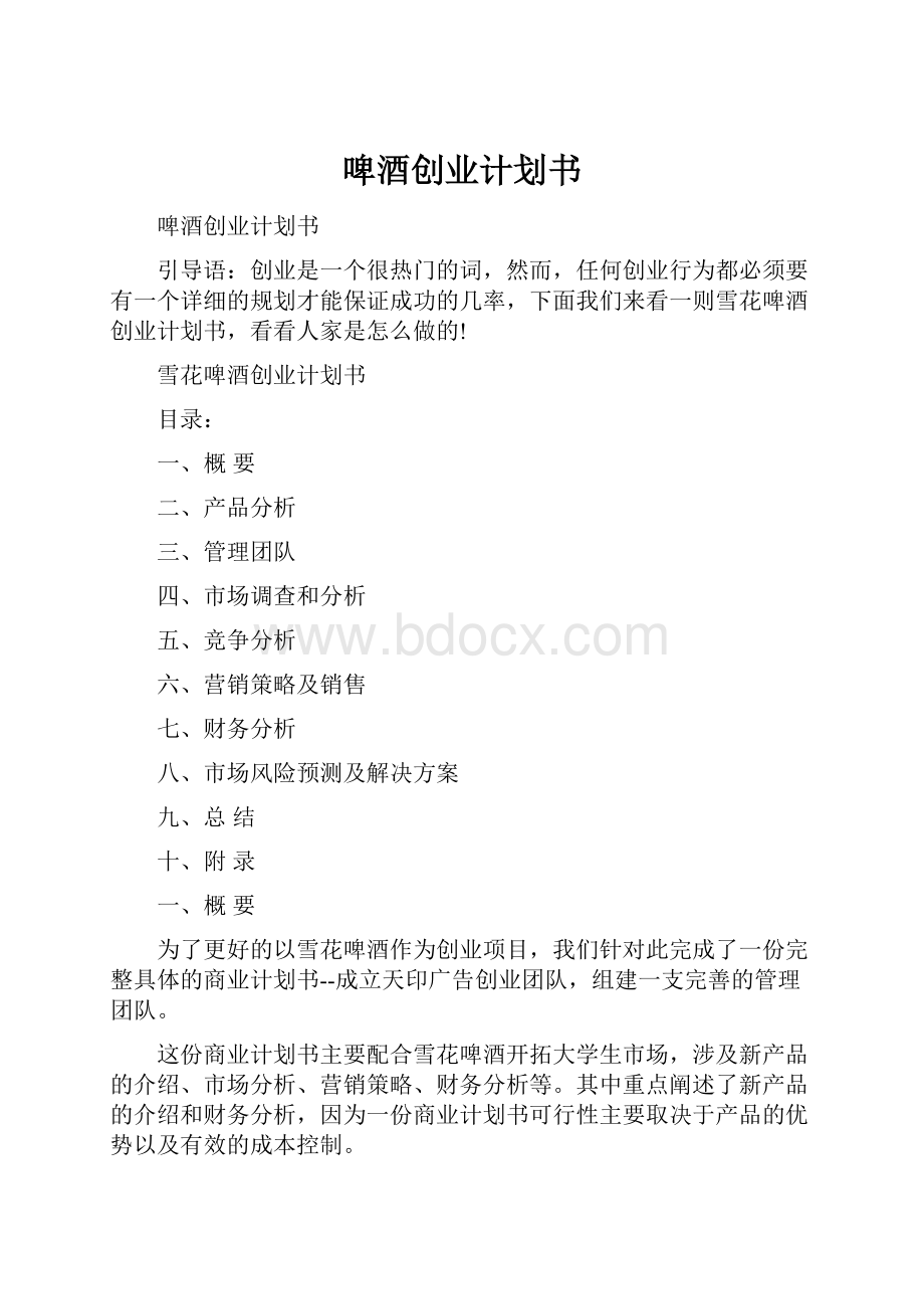 啤酒创业计划书.docx