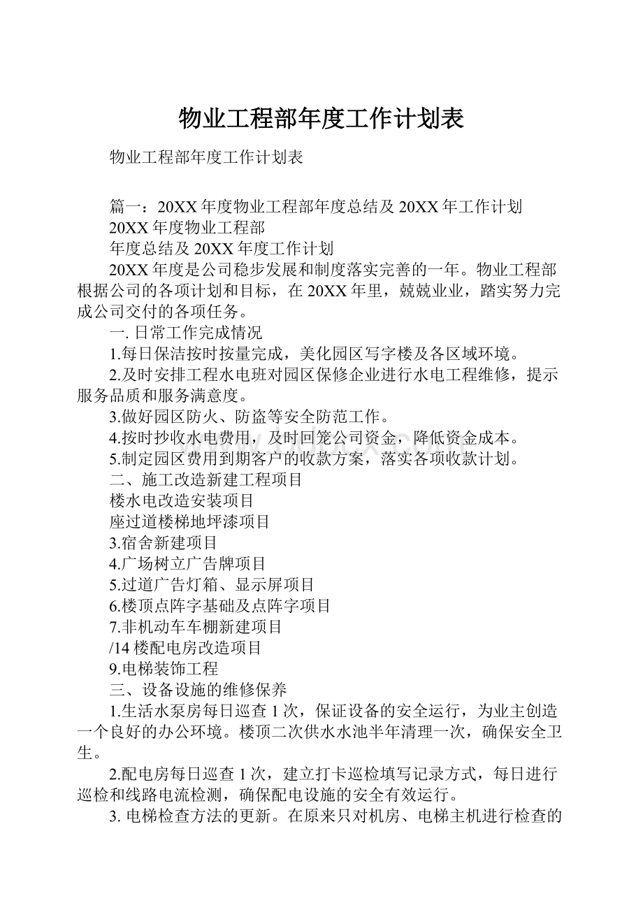 物业工程部年度工作计划表.docx