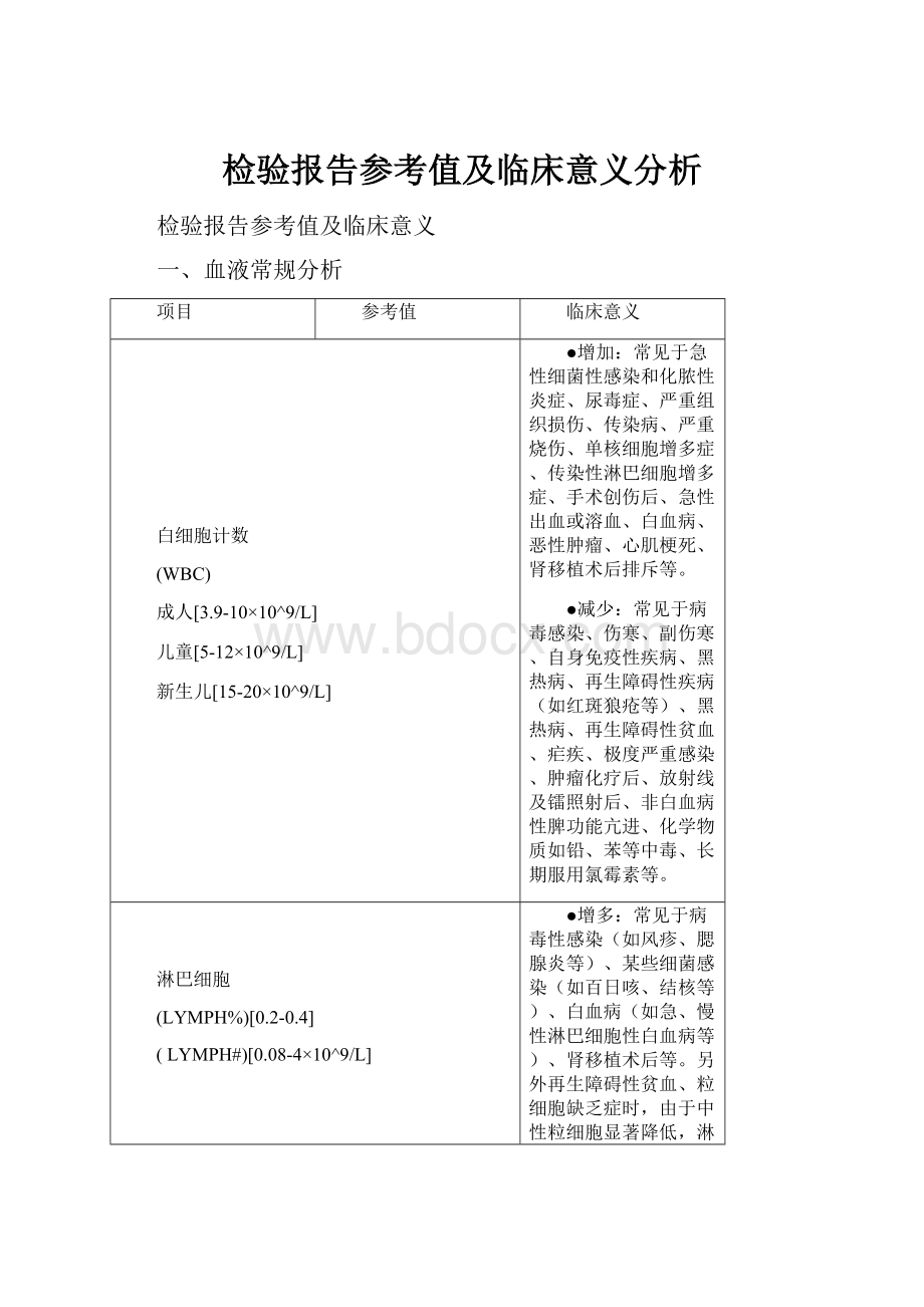 检验报告参考值及临床意义分析.docx