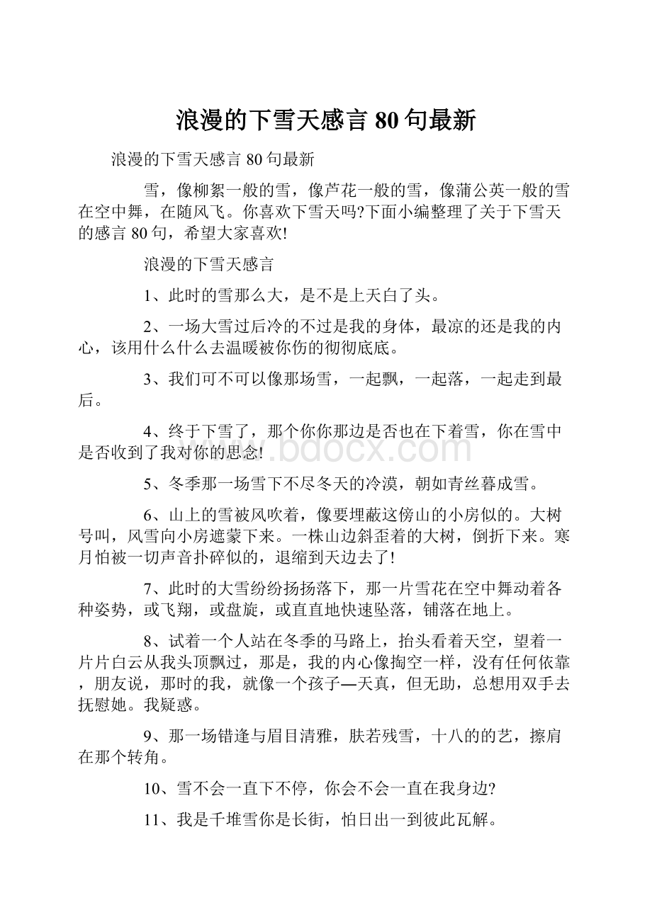 浪漫的下雪天感言80句最新.docx