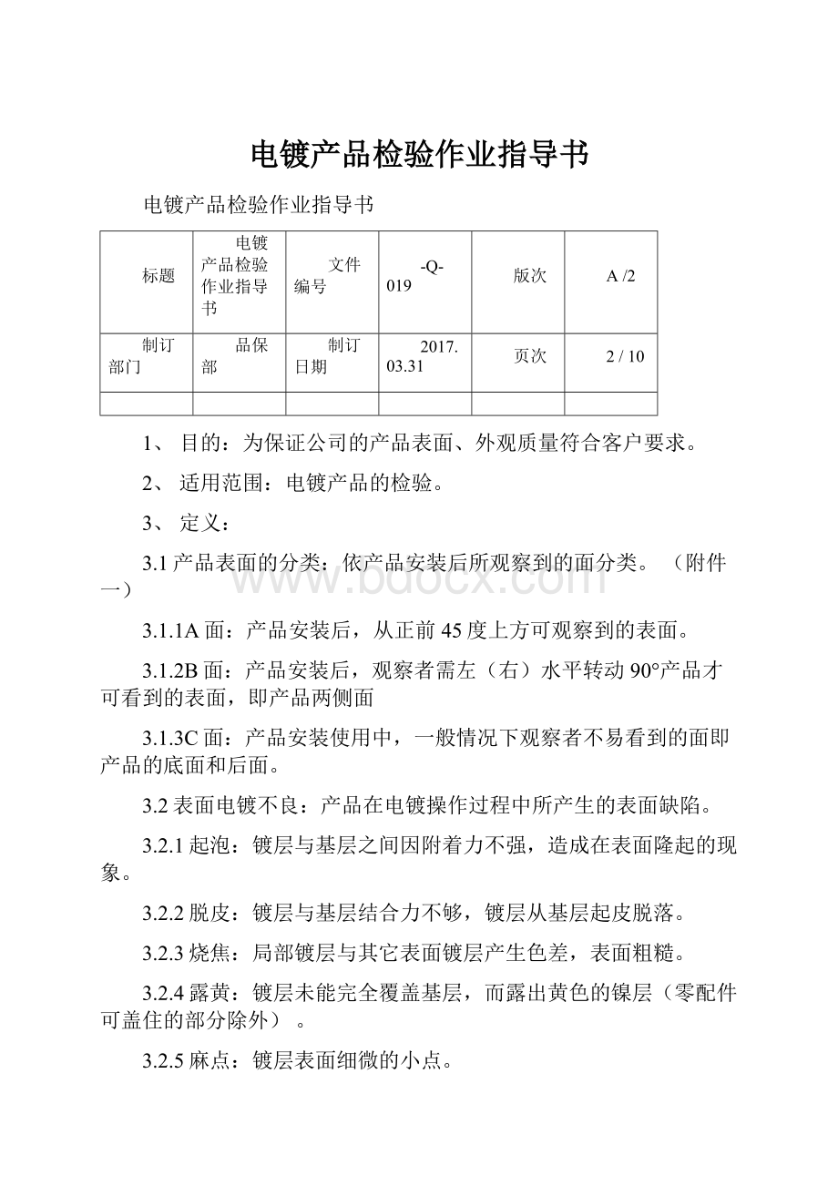 电镀产品检验作业指导书.docx