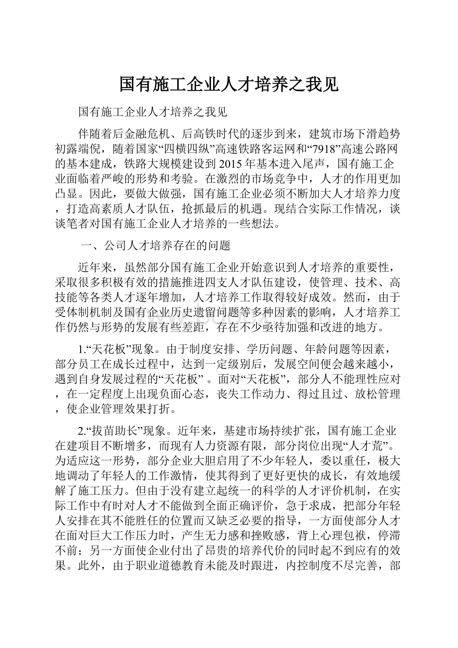 国有施工企业人才培养之我见.docx_第1页