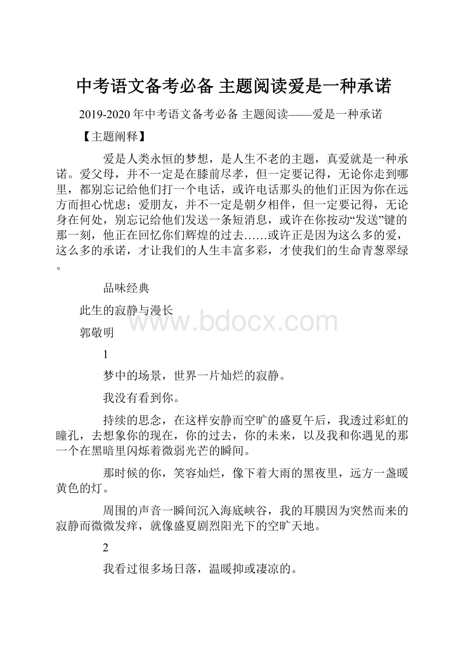 中考语文备考必备 主题阅读爱是一种承诺.docx