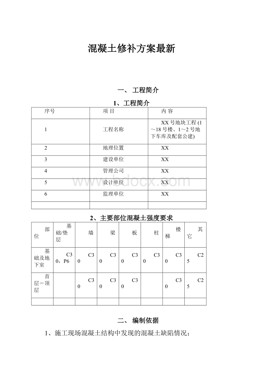 混凝土修补方案最新.docx