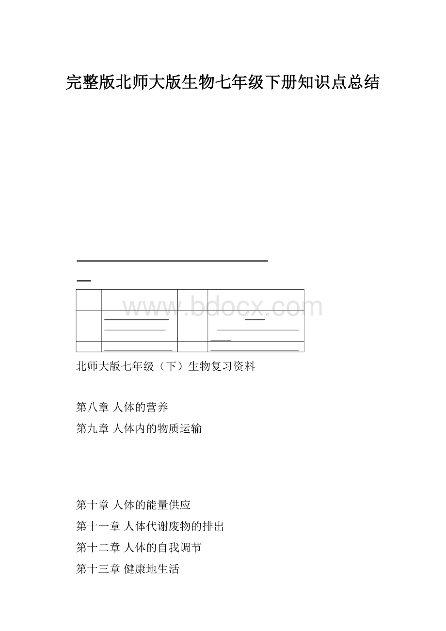 完整版北师大版生物七年级下册知识点总结.docx_第1页