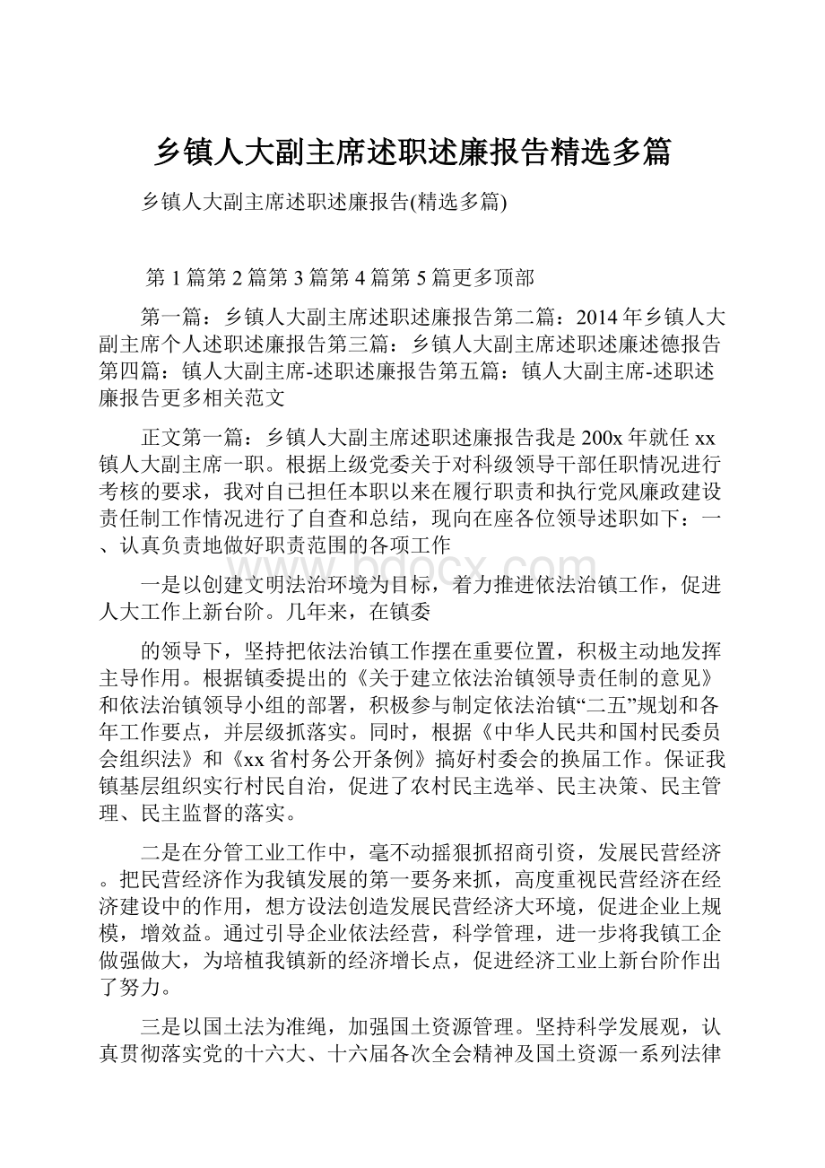 乡镇人大副主席述职述廉报告精选多篇.docx_第1页